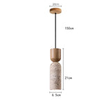 Wabi-Sabi | Travertine and Wood Pendant | Minimalist Japanese Bedside Lamp