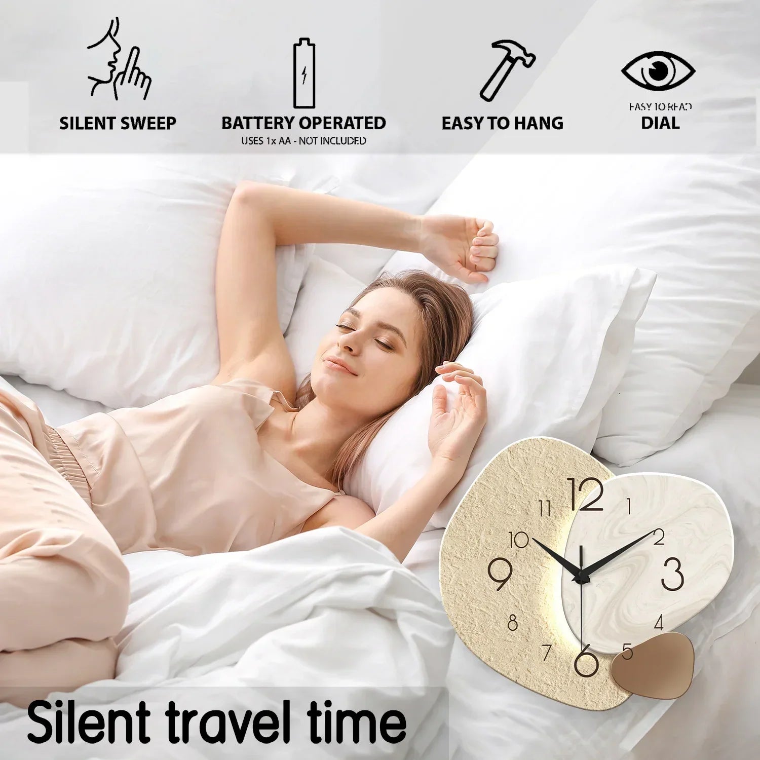 TempoStone | Simple Modern Wall Clock | Silent Quartz