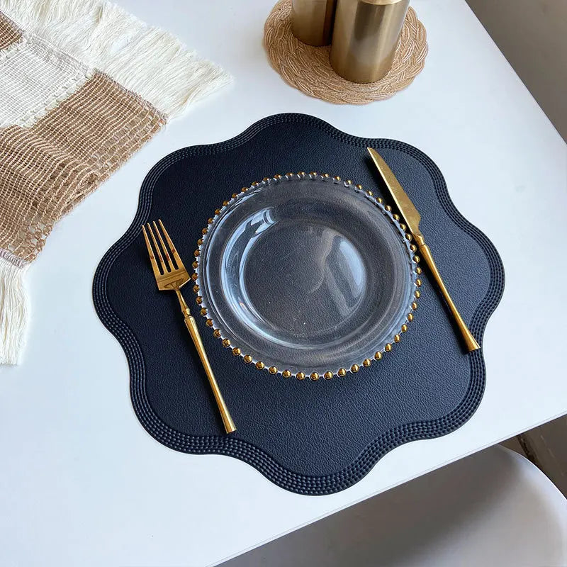 FloraMat Round Faux Leather Placemats | Embossed Flower Design