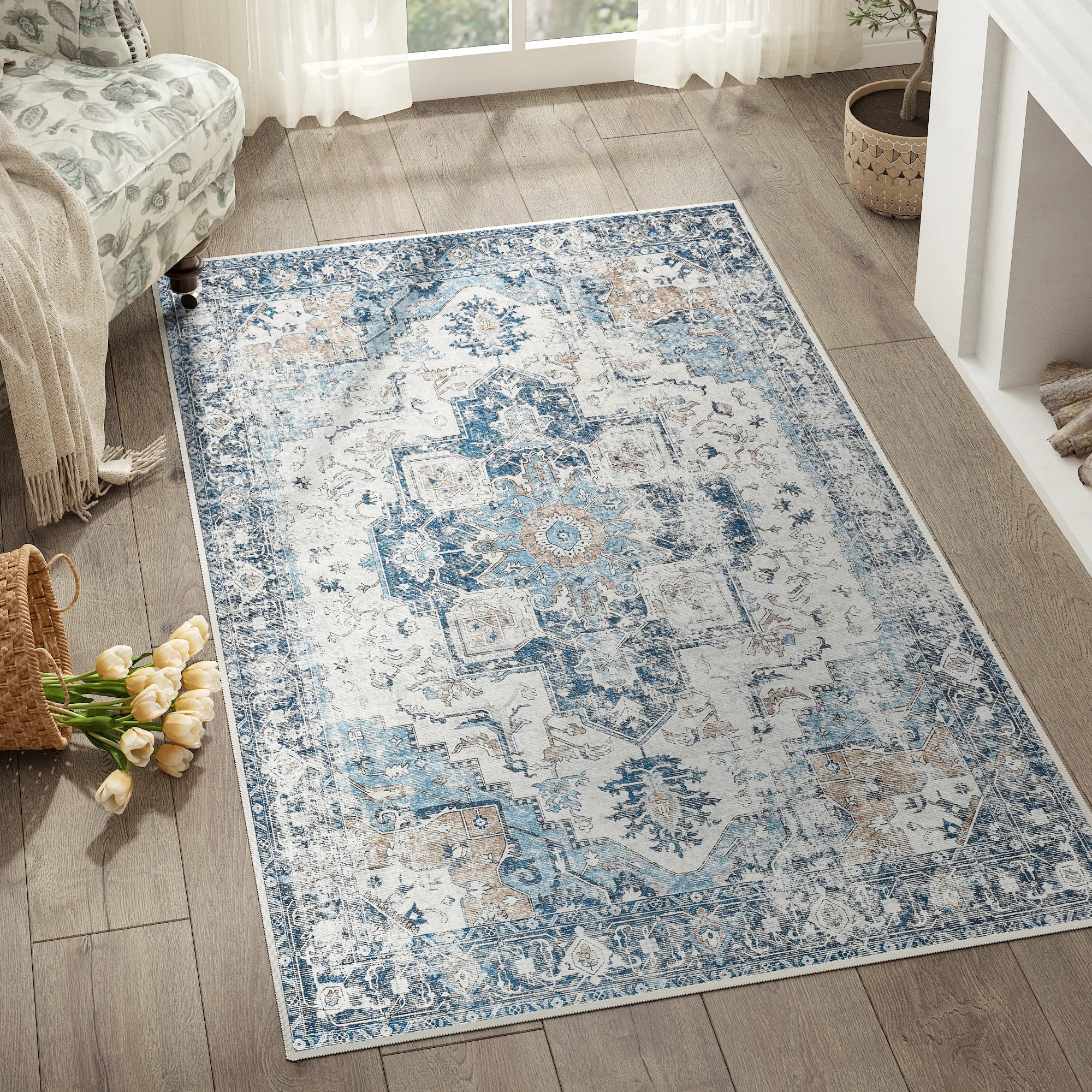 Oriental Medallion Rug | Foldable Non-Slip