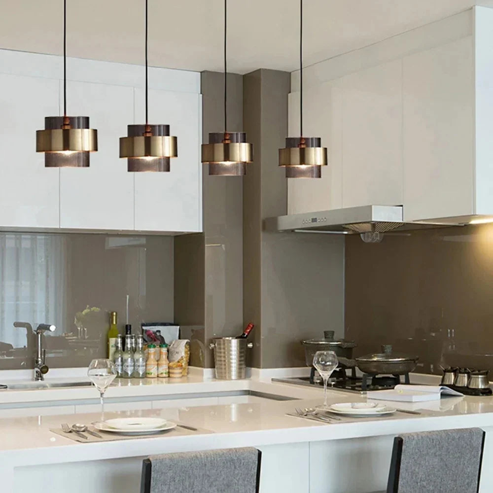 Nordic Crystal Pendant | Modern Brass Cylinder Design