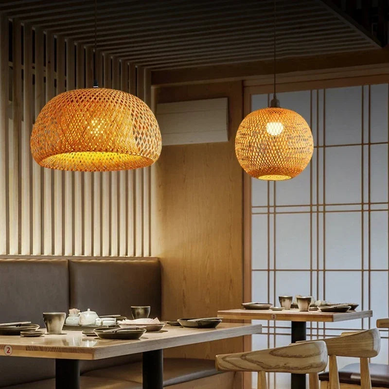 Natural Bamboo Pendant | Hand-Woven Rattan Light Fixture