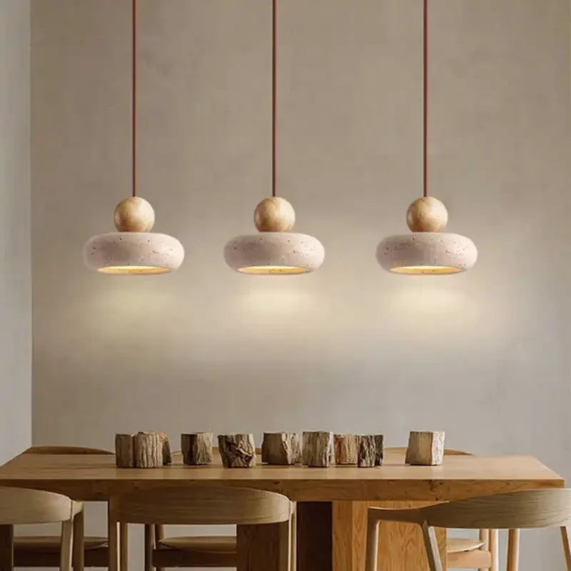 Natural Stone and Wood Pendant | Minimalist Vintage Style