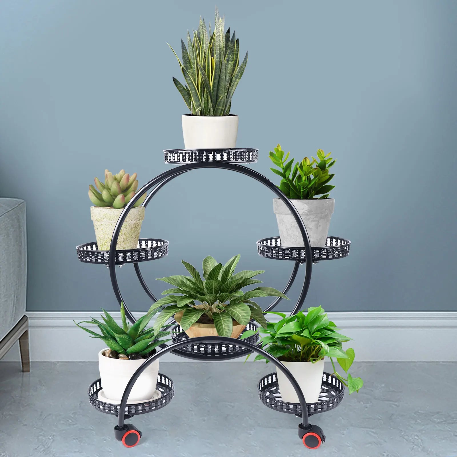 Metal Plant Stand with Wheels | 6-Tier Shelf for Pots