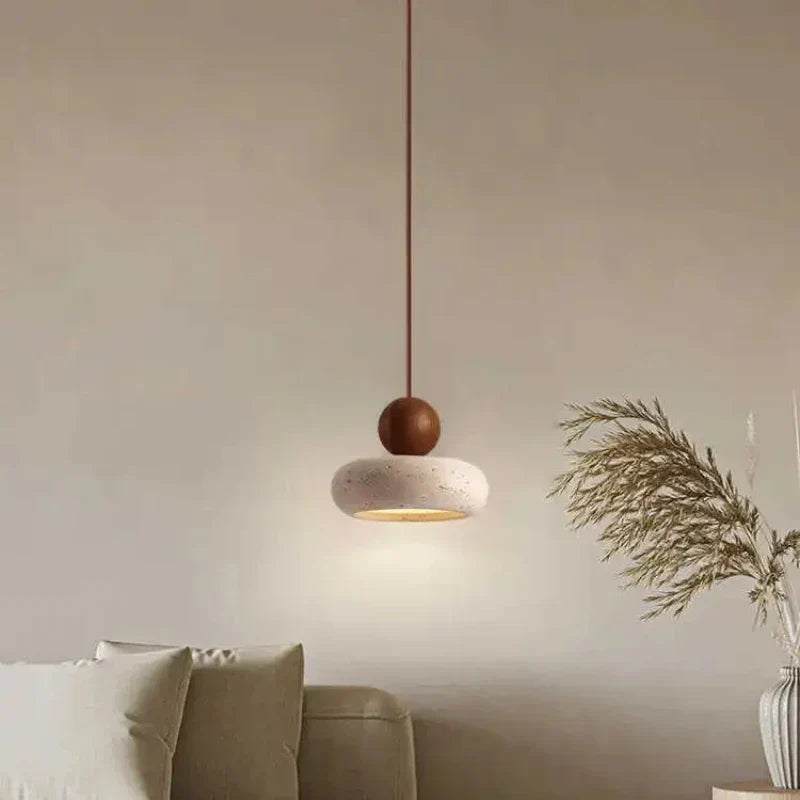 Natural Stone and Wood Pendant | Minimalist Vintage Style