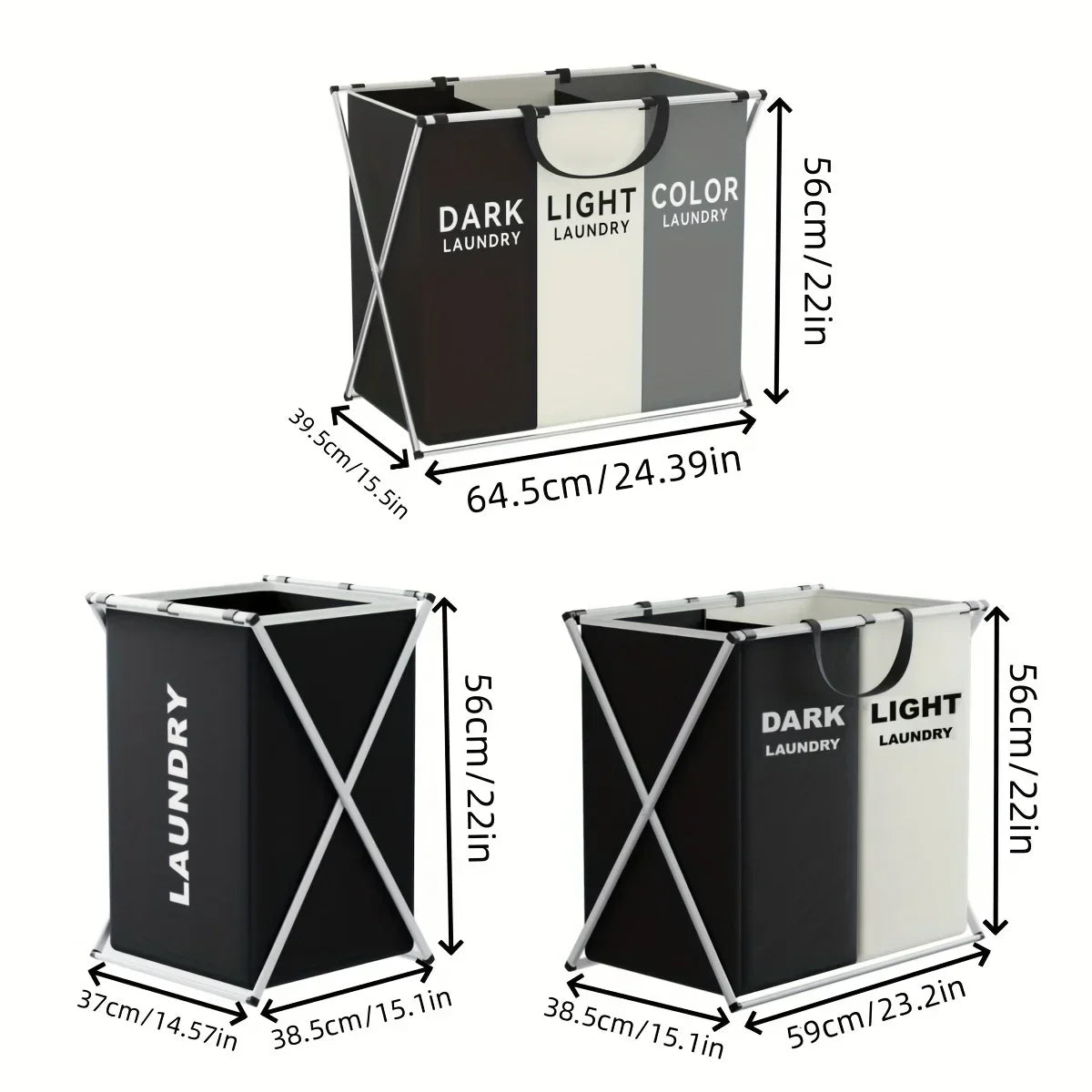 TriSort | Multi-Section Laundry Basket | Foldable Basket with Compartments