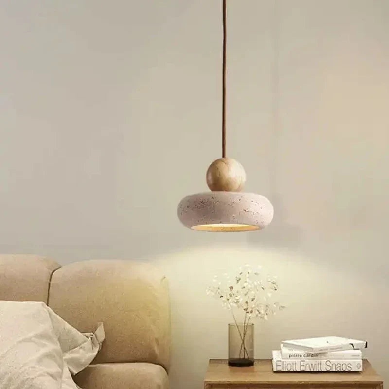 Natural Stone and Wood Pendant | Minimalist Vintage Style