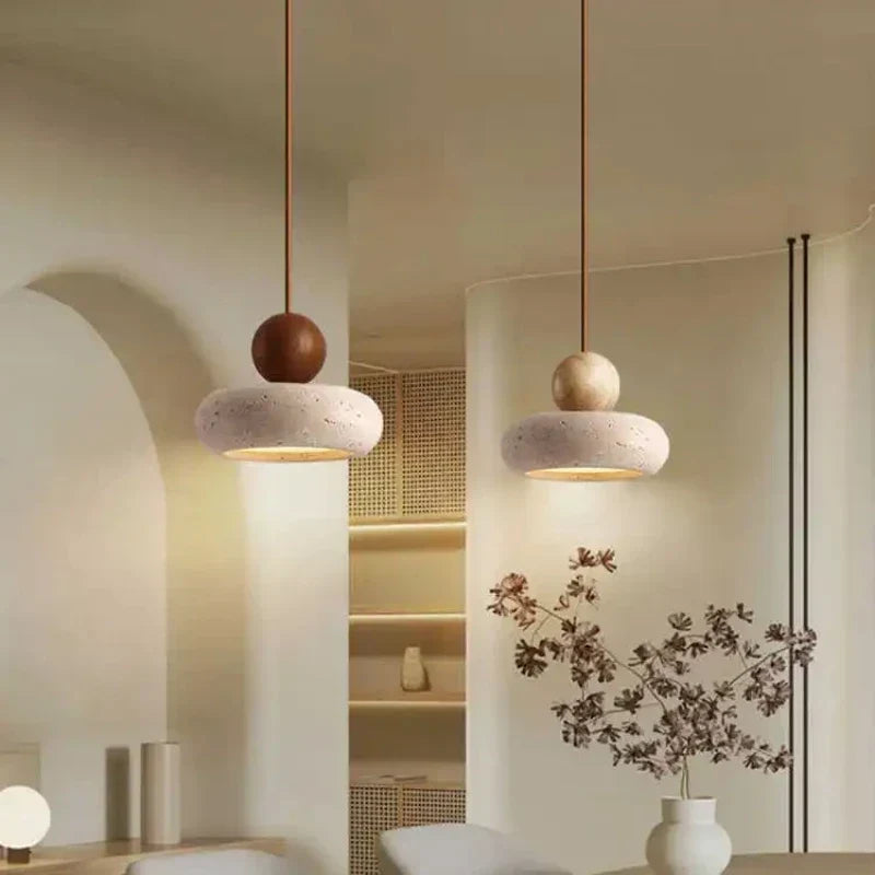 Natural Stone and Wood Pendant | Minimalist Vintage Style