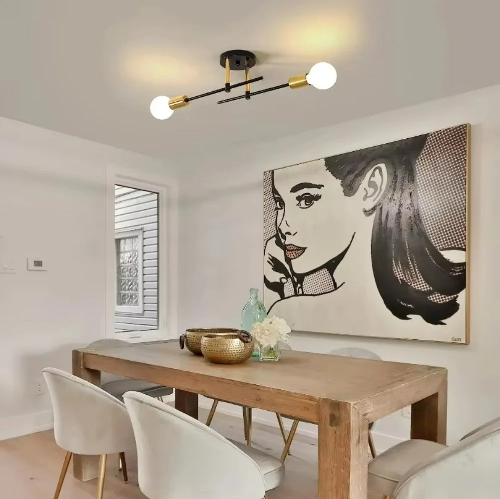 Modern 2-Light Ceiling Light | Black and Gold Lamp