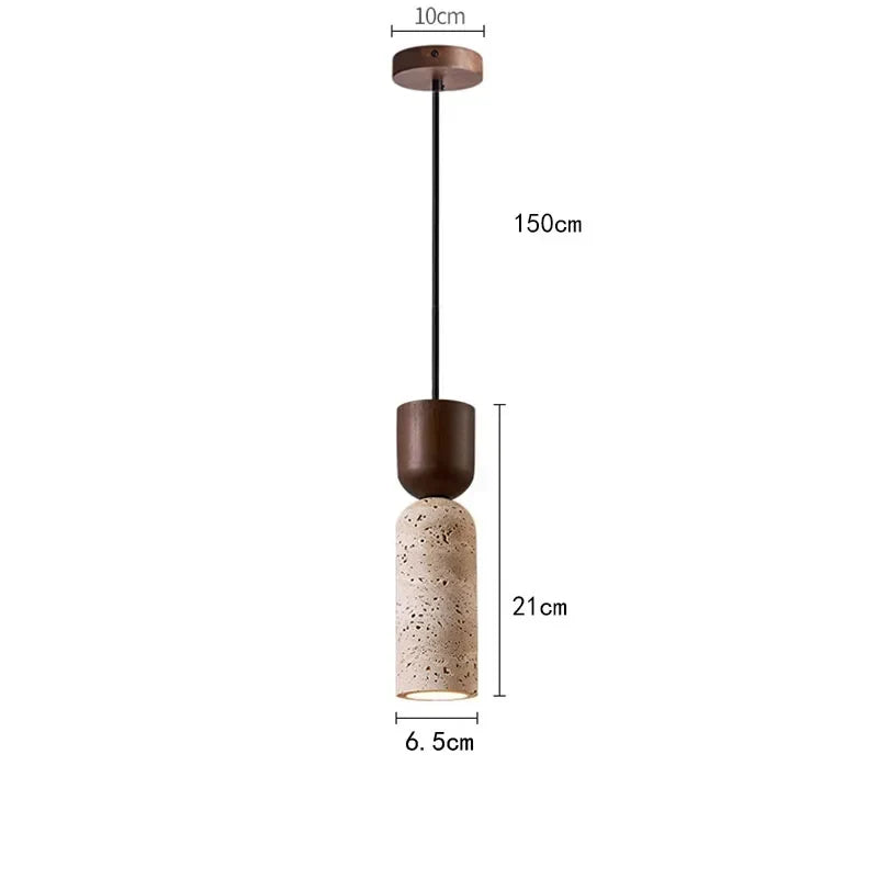 Wabi-Sabi | Travertine and Wood Pendant | Minimalist Japanese Bedside Lamp