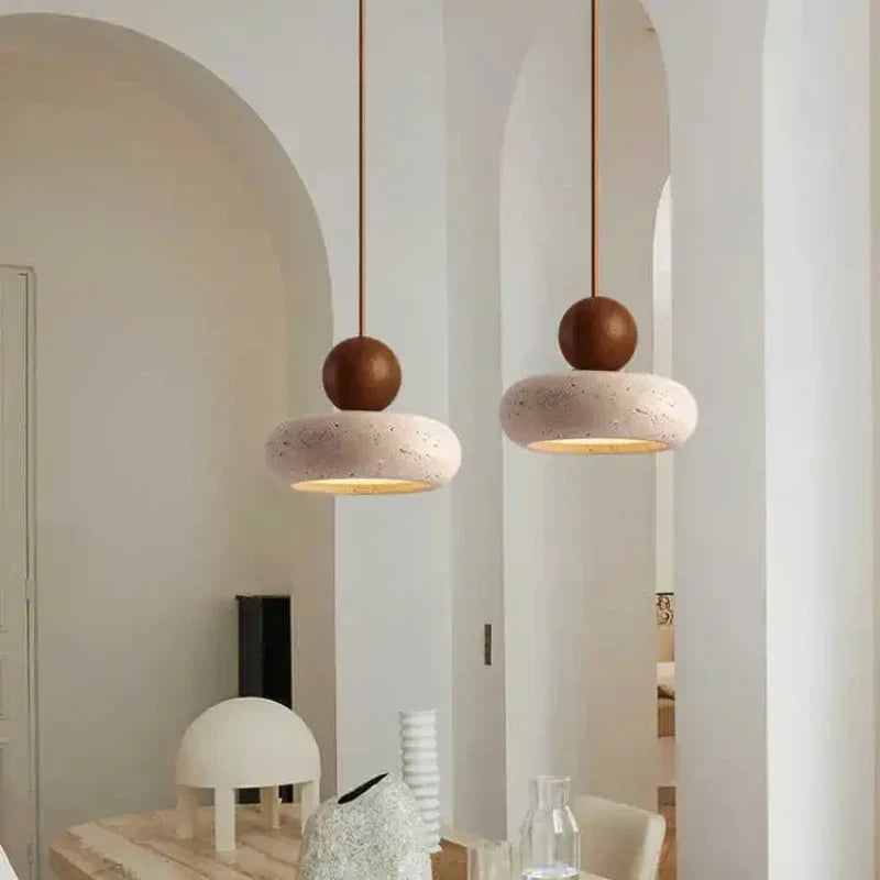 Natural Stone and Wood Pendant | Minimalist Vintage Style