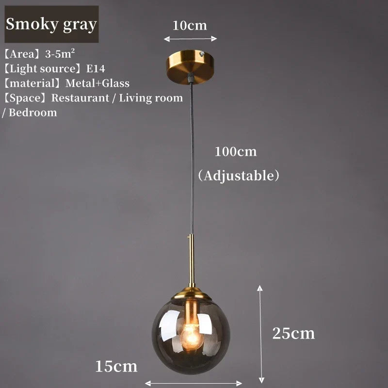 Nordic Crystal Globe Pendant | Amber, Smoked Grey and Clear