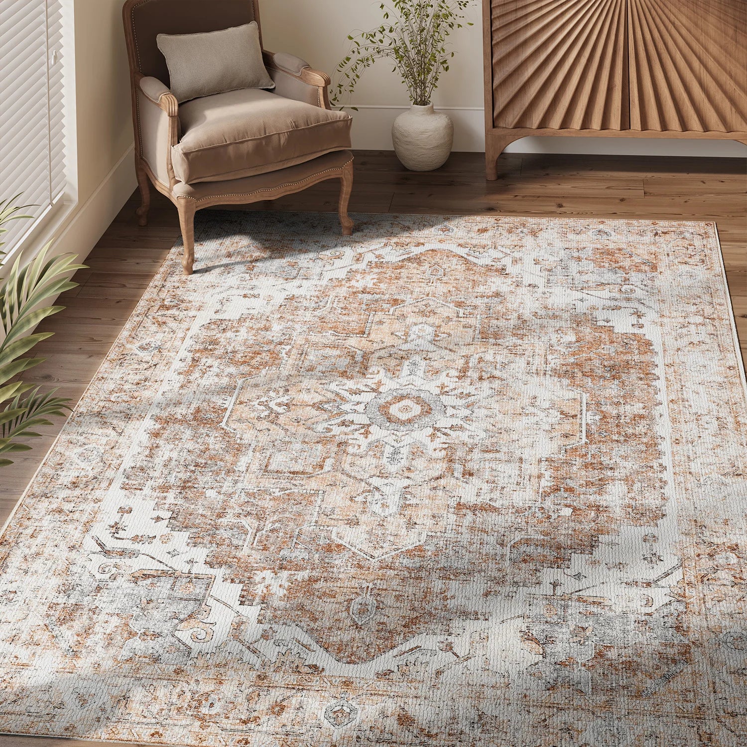 Oriental Medallion Rug | Foldable Non-Slip