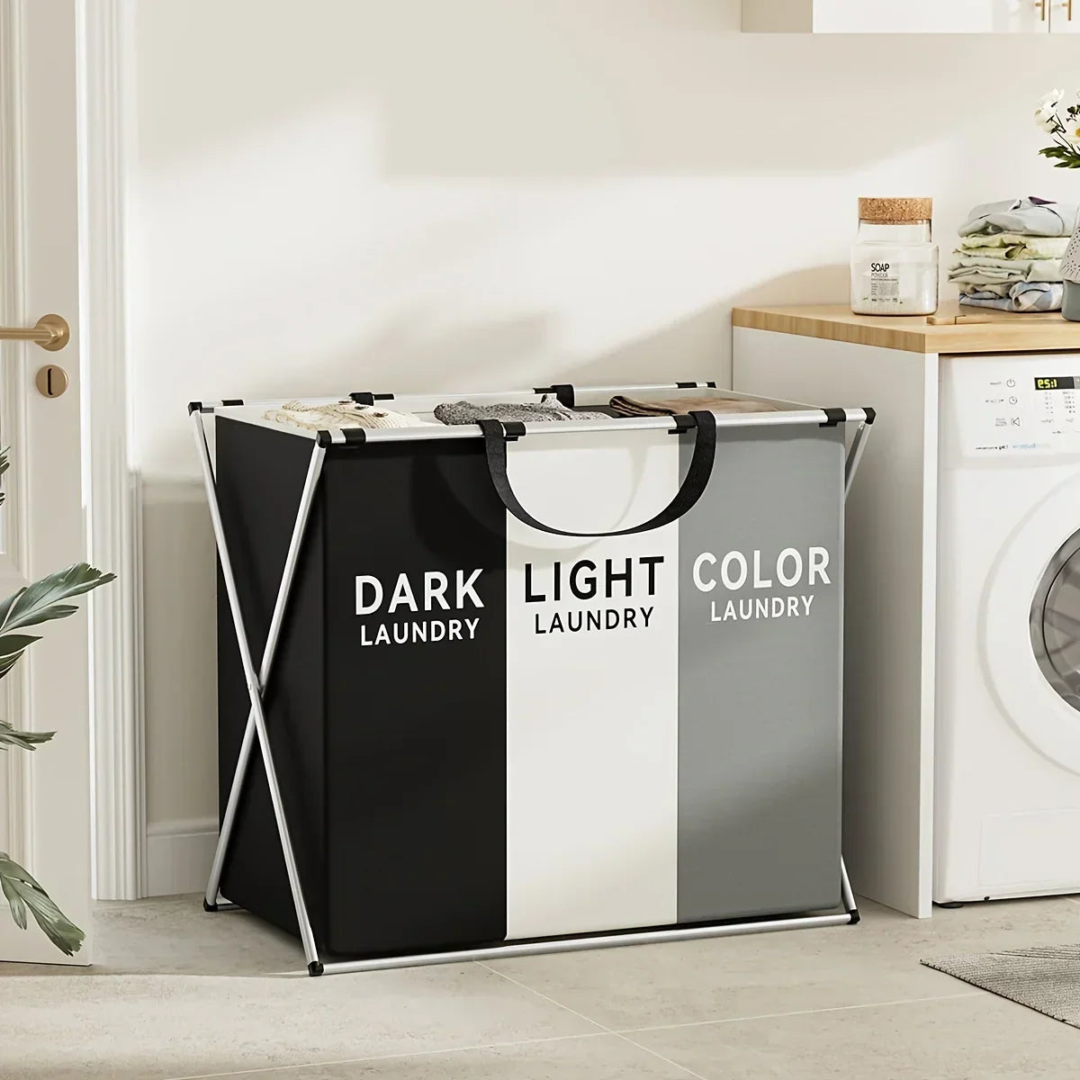 TriSort | Multi-Section Laundry Basket | Foldable Basket with Compartments
