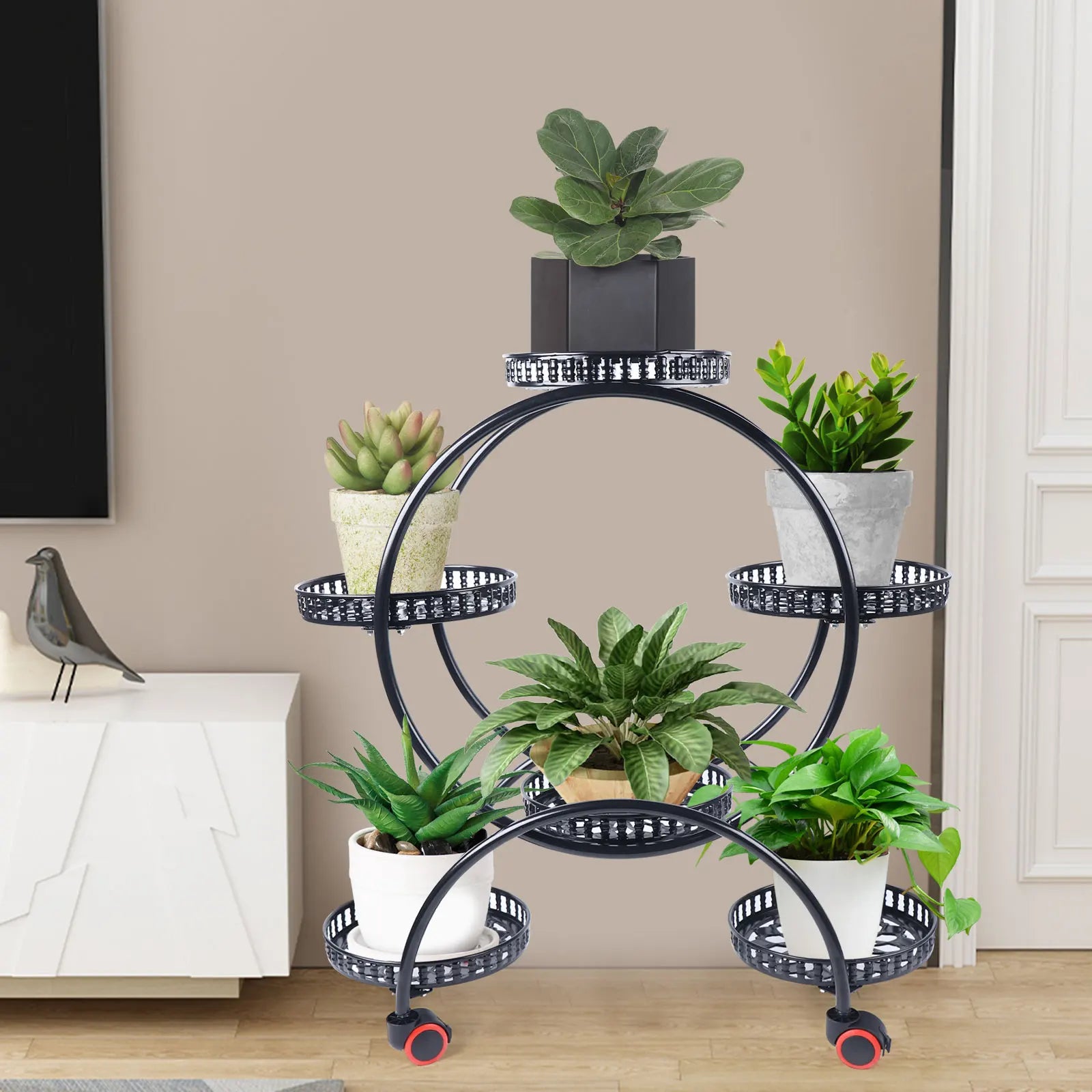 Metal Plant Stand with Wheels | 6-Tier Shelf for Pots