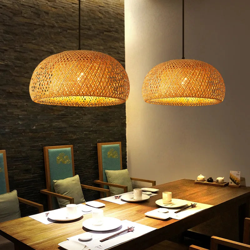 Natural Bamboo Pendant | Hand-Woven Rattan Light Fixture