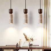 Wabi-Sabi | Travertine and Wood Pendant | Minimalist Japanese Bedside Lamp