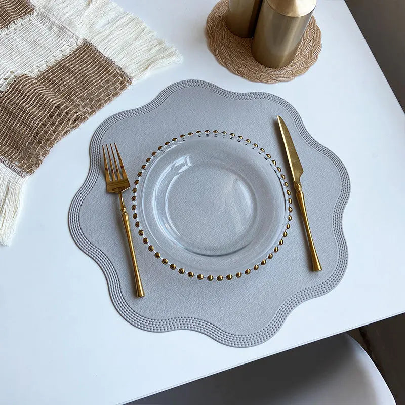 FloraMat Round Faux Leather Placemats | Embossed Flower Design