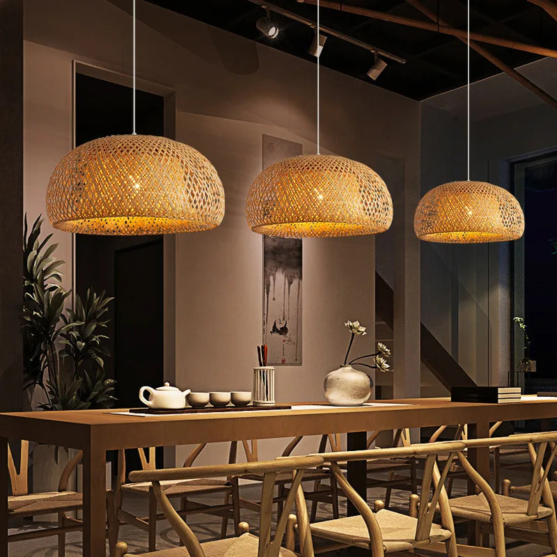 Natural Bamboo Pendant | Hand-Woven Rattan Light Fixture