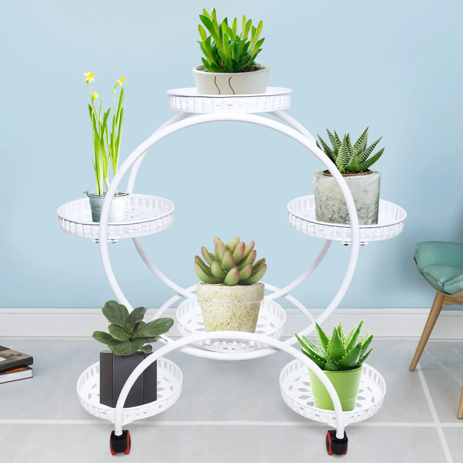 Metal Plant Stand with Wheels | 6-Tier Shelf for Pots