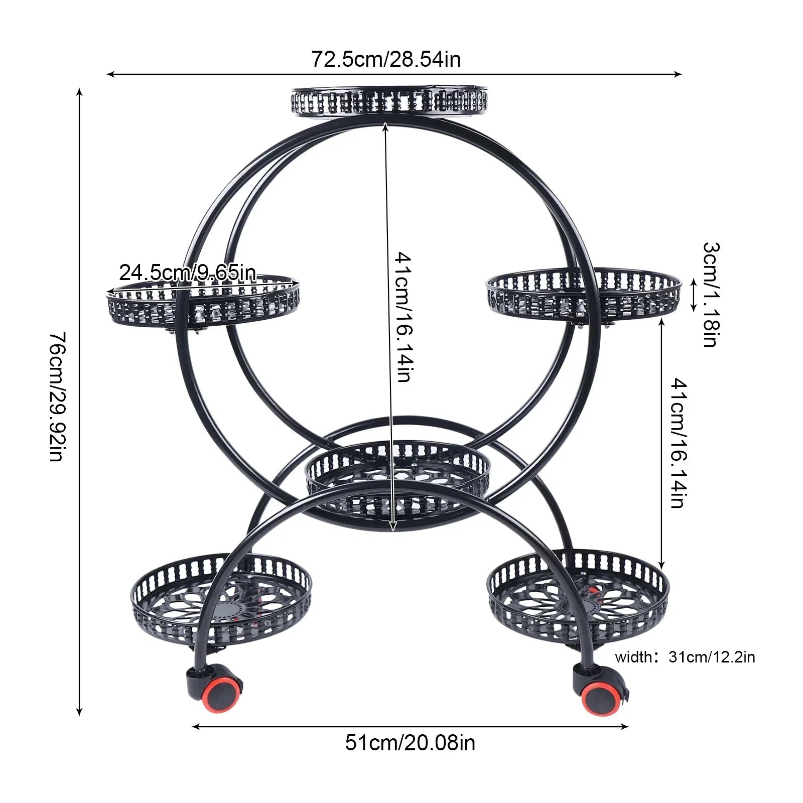 Metal Plant Stand with Wheels | 6-Tier Shelf for Pots