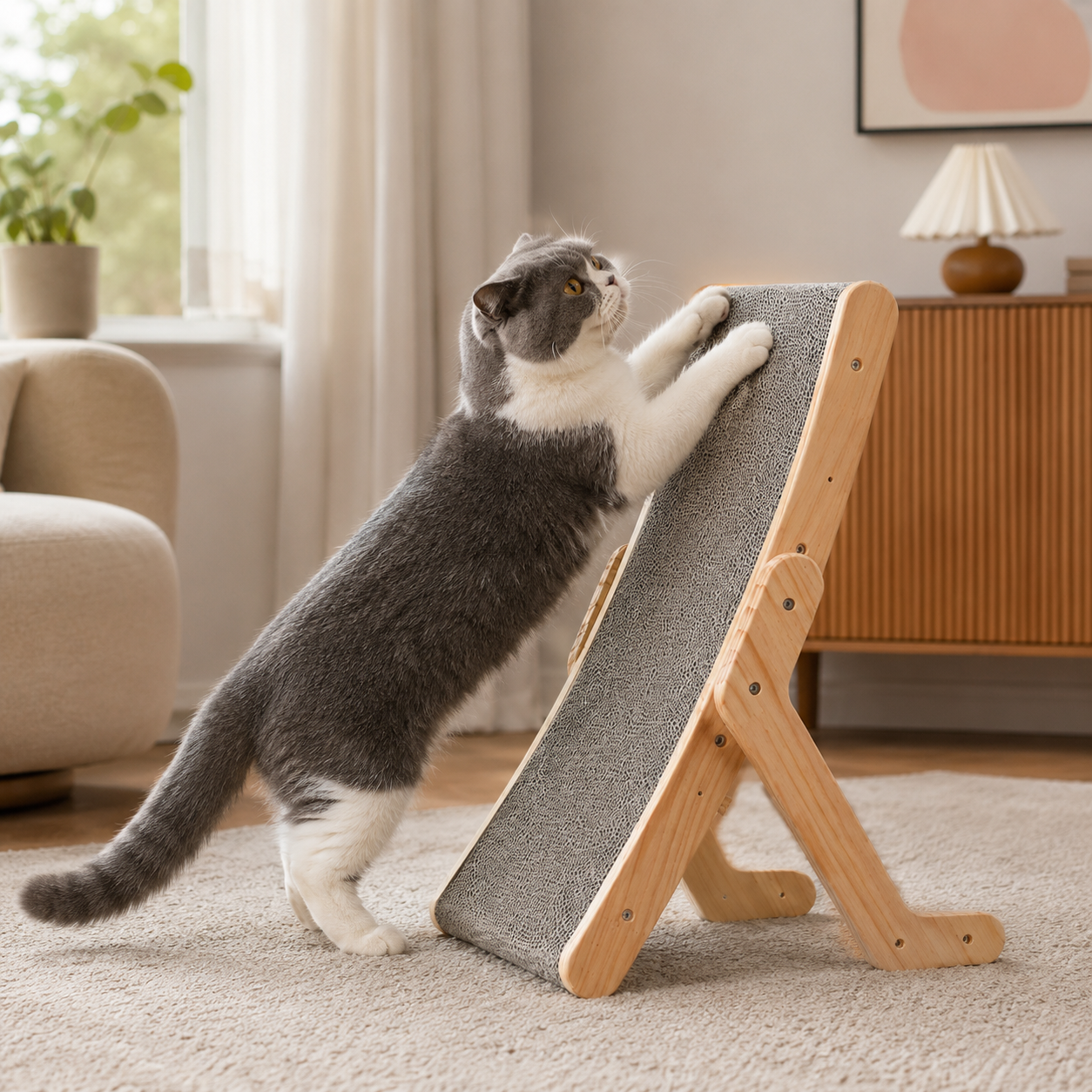 Solid Wood Cat Scratching Post | Ergonomic Design