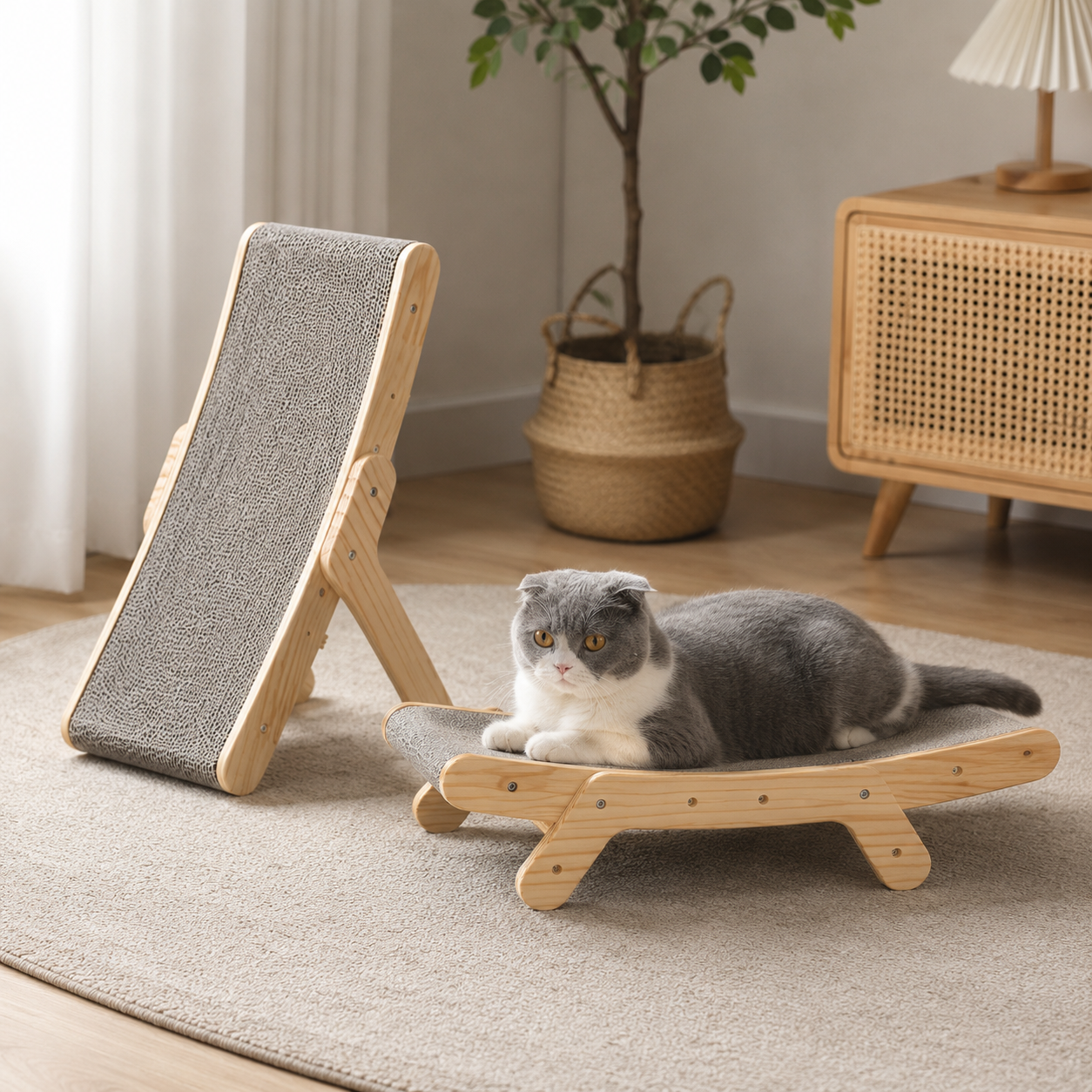 Solid Wood Cat Scratching Post | Ergonomic Design