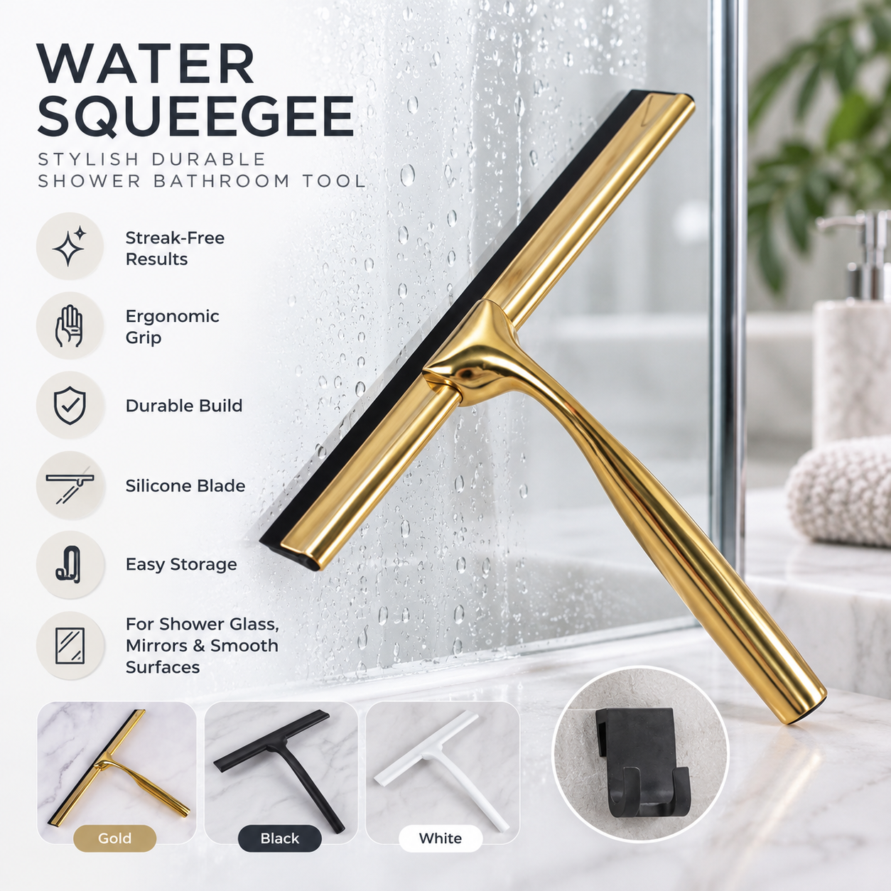 Elegant Durable Squeegee | Shower and Bathroom Cleaner