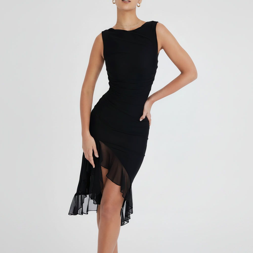 Women's Ruched Midi Cocktail Dress | Bare Shoulders