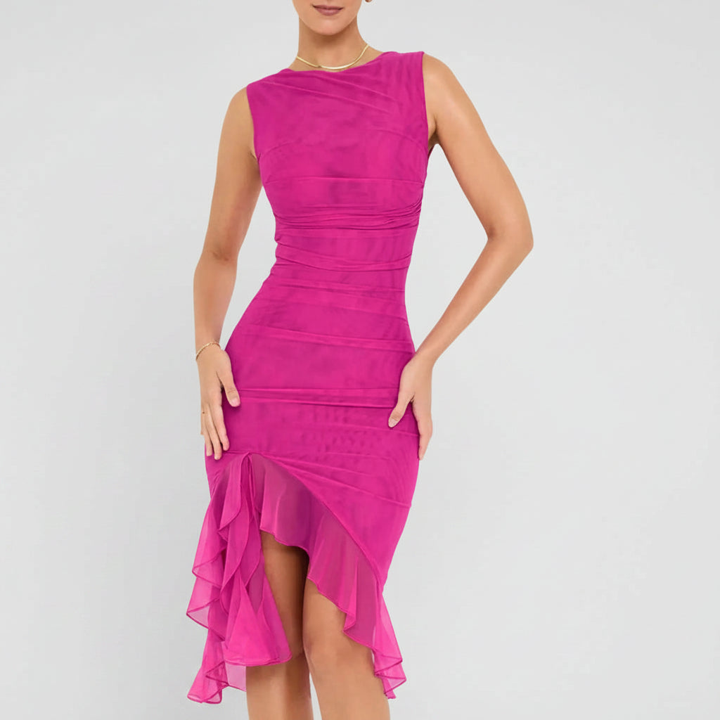 Women's Ruched Midi Cocktail Dress | Bare Shoulders