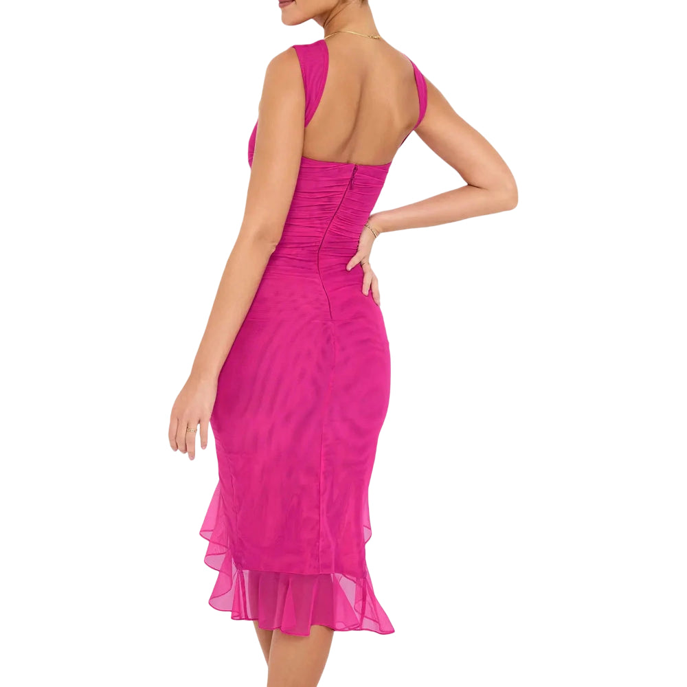 Women's Ruched Midi Cocktail Dress | Bare Shoulders