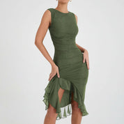 Women's Ruched Midi Cocktail Dress | Bare Shoulders