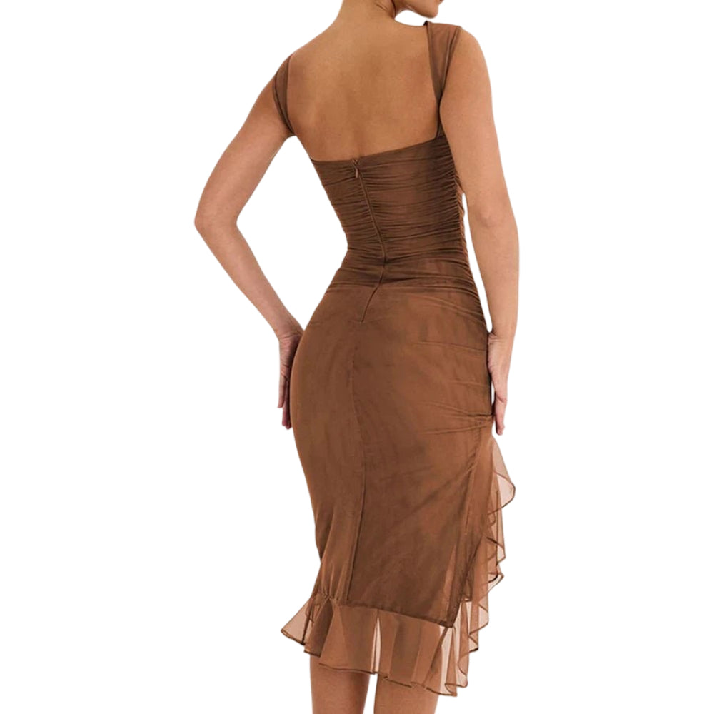 Women's Ruched Midi Cocktail Dress | Bare Shoulders