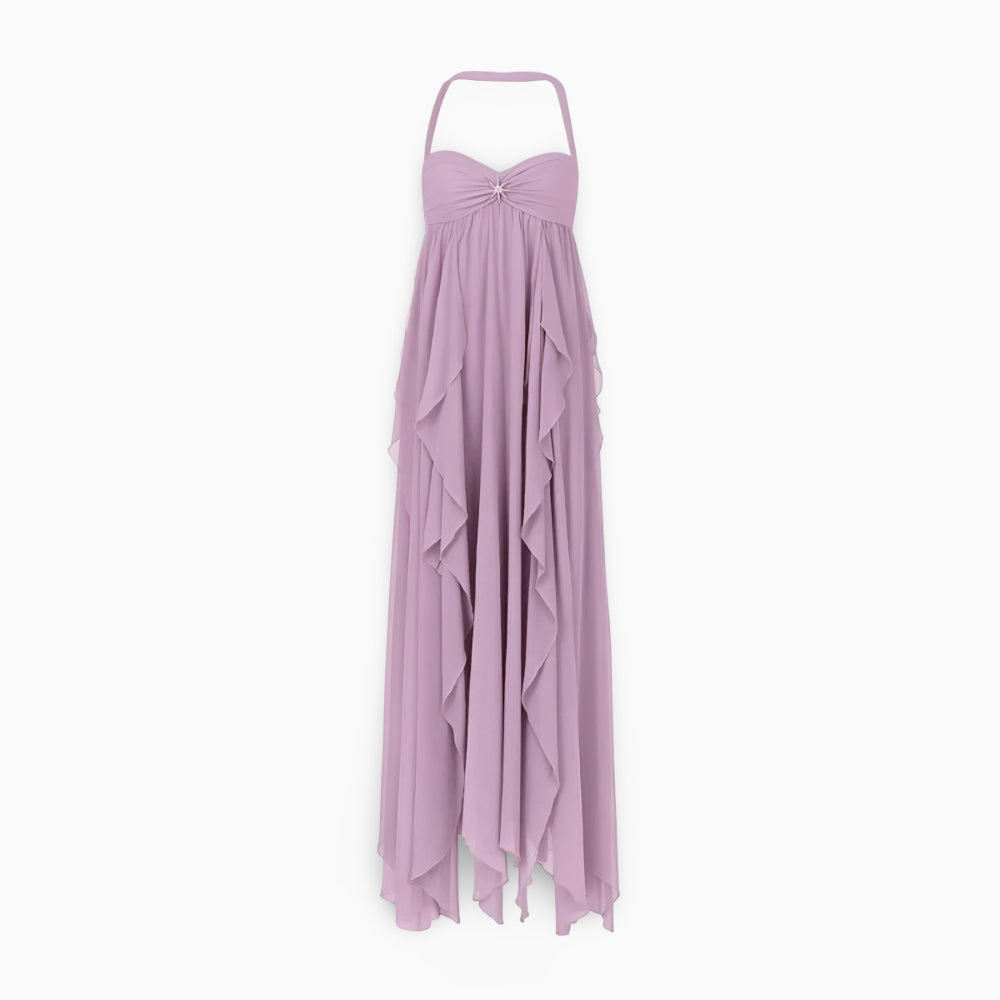 Women's Long Formal Pleated Dress | Bare Shoulders