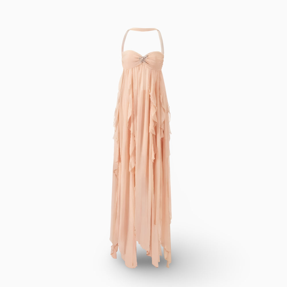 Women's Long Formal Pleated Dress | Bare Shoulders