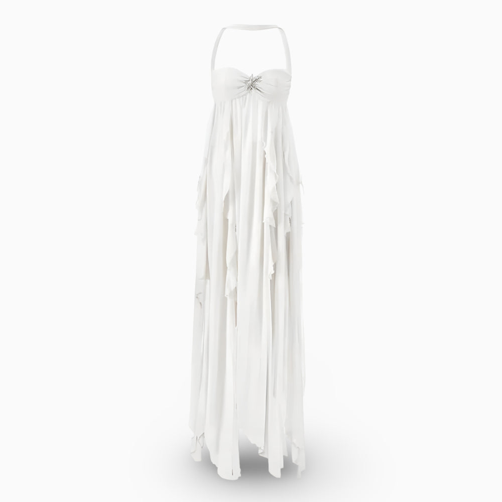 Women's Long Formal Pleated Dress | Bare Shoulders