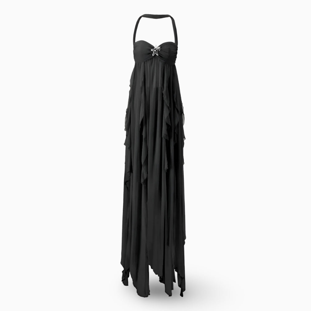 Women's Long Formal Pleated Dress | Bare Shoulders