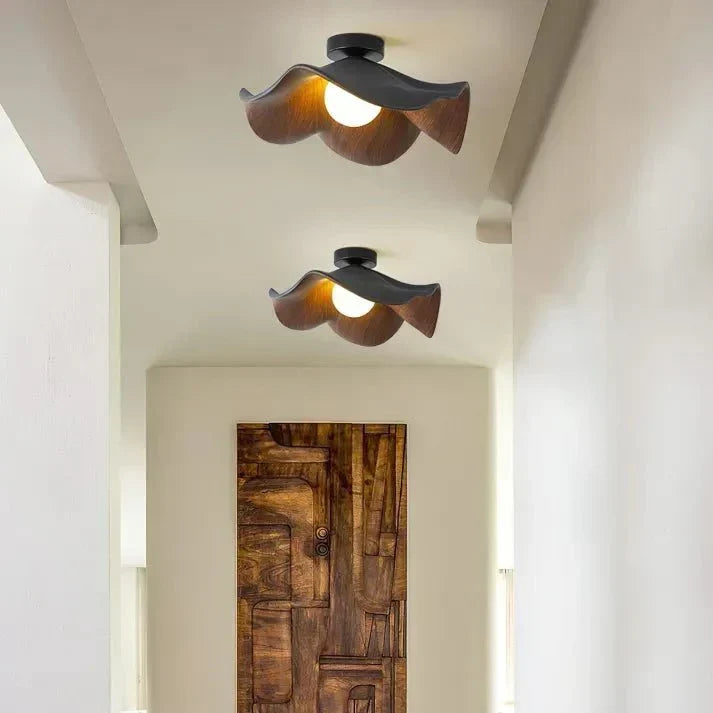 Lotus Wood Scandinavian Ceiling Light | Modern Resin and Iron Lamp