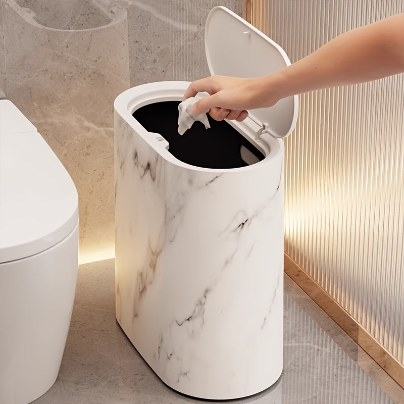 Marble Pattern Bin | Modern Bucket with Lid for Bathroom and Kitchen