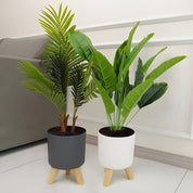Modern Round Plant Pot with Wooden Feet | Indoor and Outdoor Decor