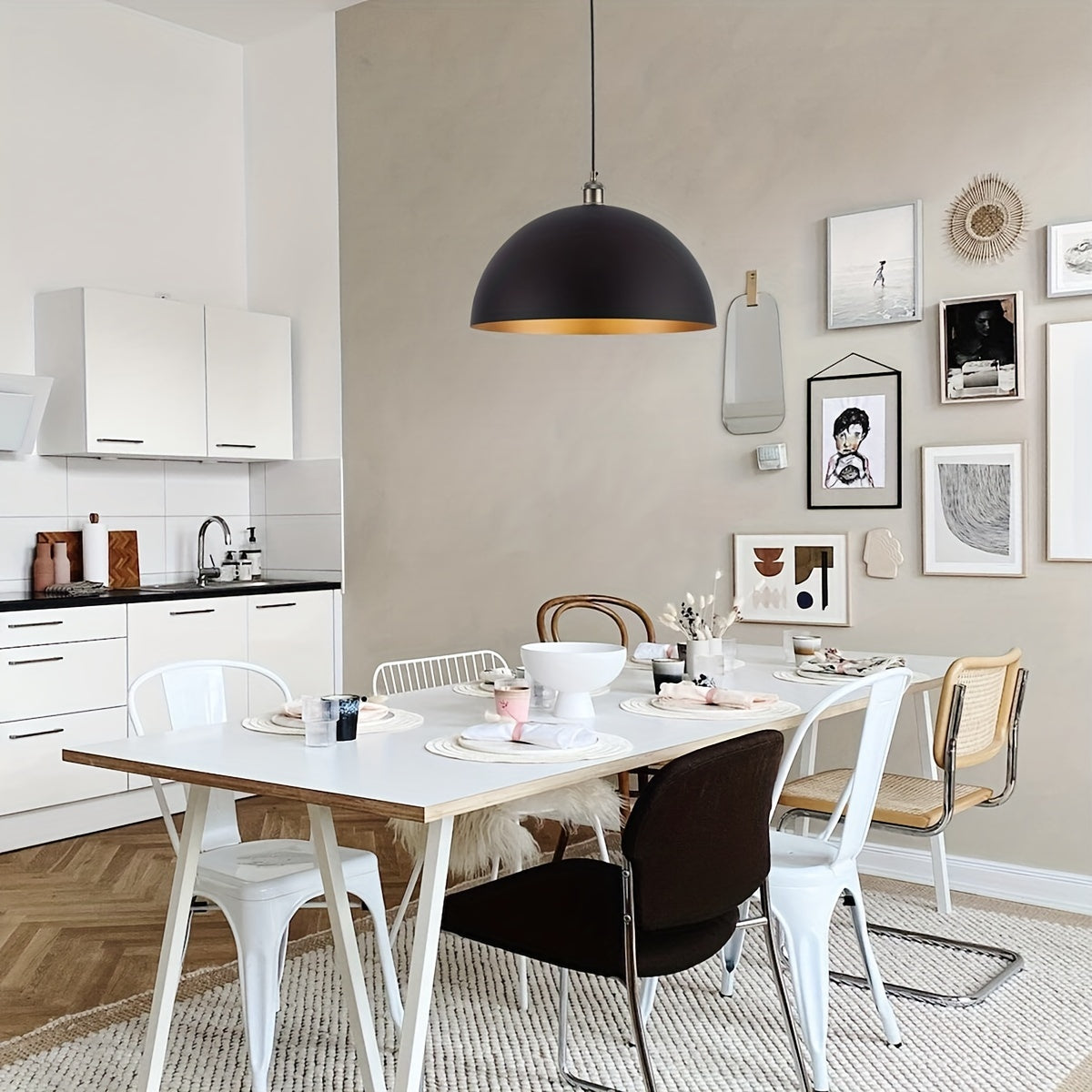 Vintage Dome Pendant | Black and Gold Iron Shade