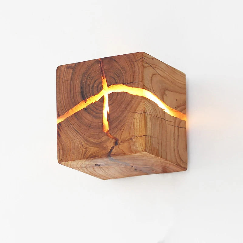 WoodAura Wall Light | Hand-Carved Solid Wood and Resin