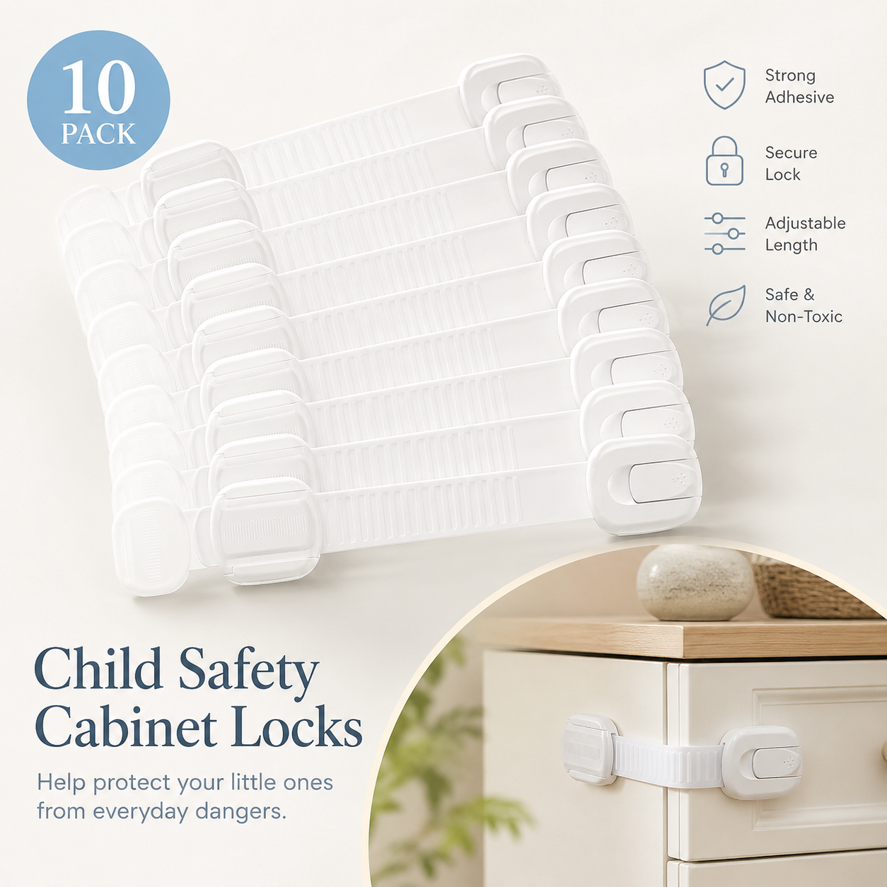 Cupboard Safety Locks | Adhesive Child-Proof Straps