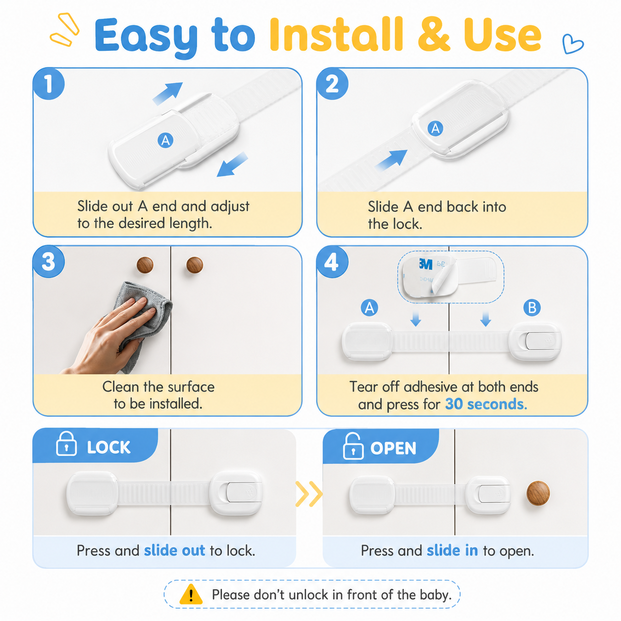 Cupboard Safety Locks | Adhesive Child-Proof Straps