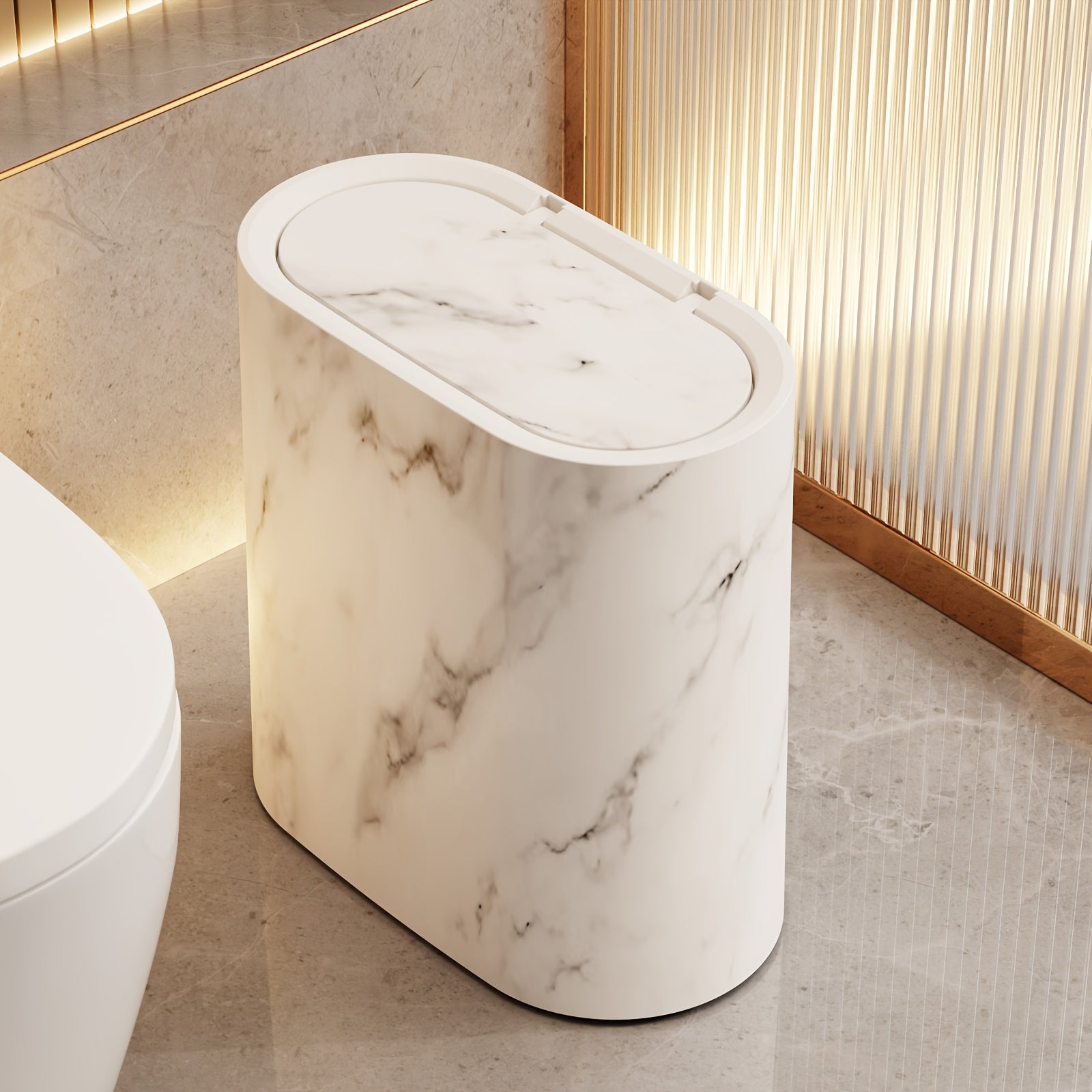 Marble Pattern Bin | Modern Bucket with Lid for Bathroom and Kitchen