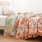 Boho Fringed Floral Throw | Decorative Blanket