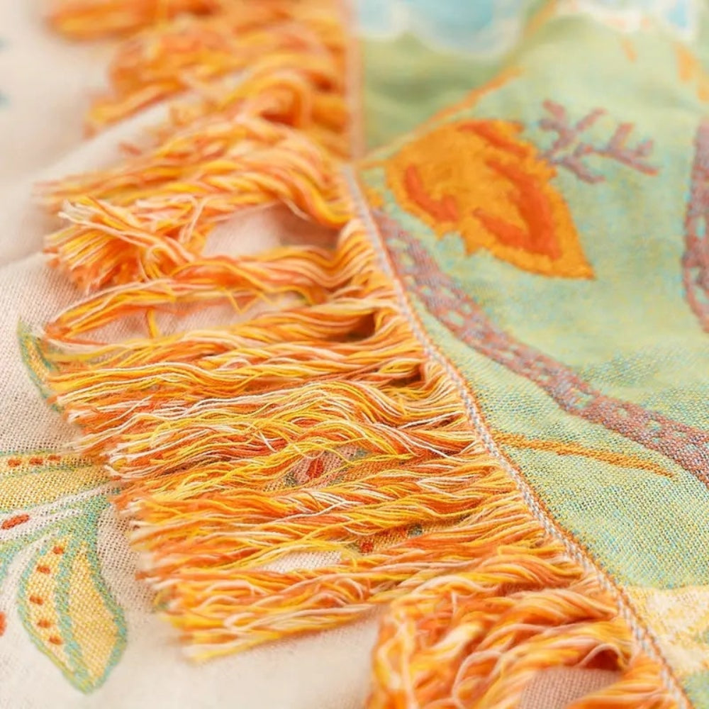 Boho Fringed Floral Throw | Decorative Blanket
