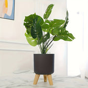 Modern Round Plant Pot with Wooden Feet | Indoor and Outdoor Decor