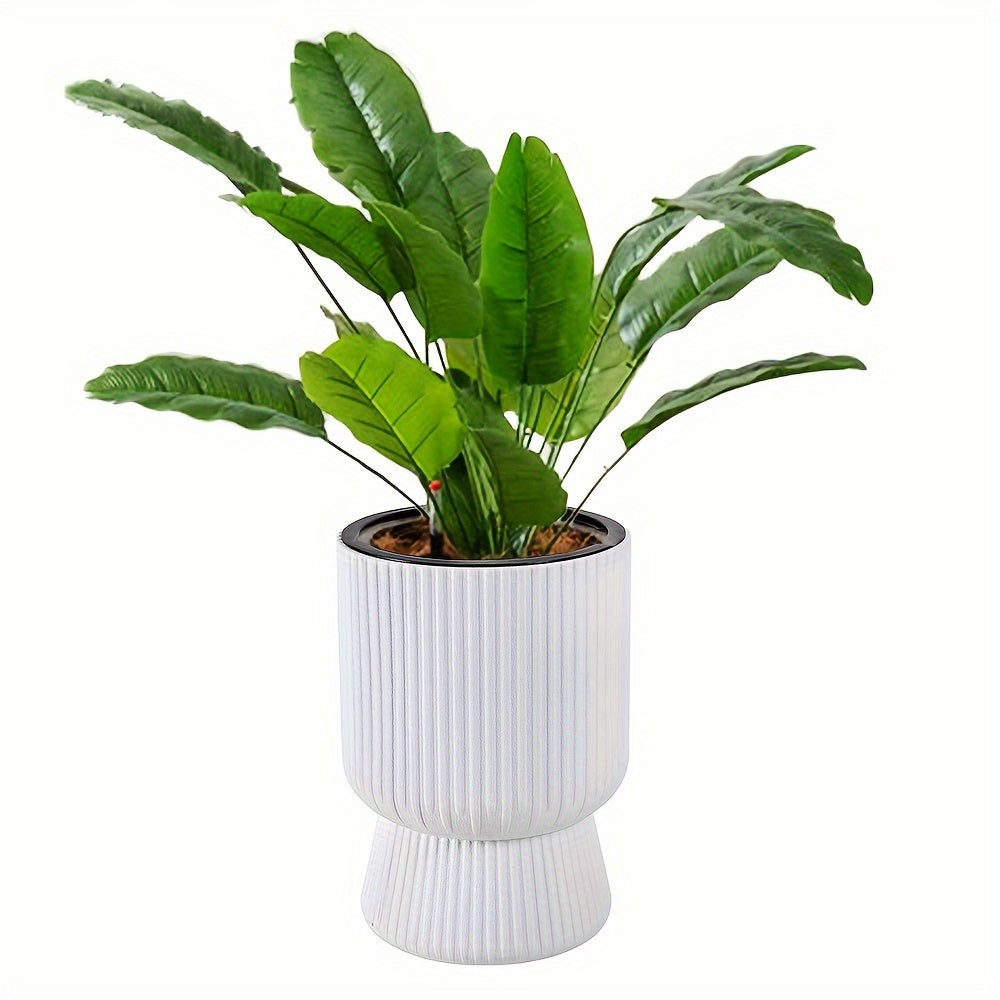 White Self-Watering Pot | Modern Wine-Glass Planter with Level Indicator