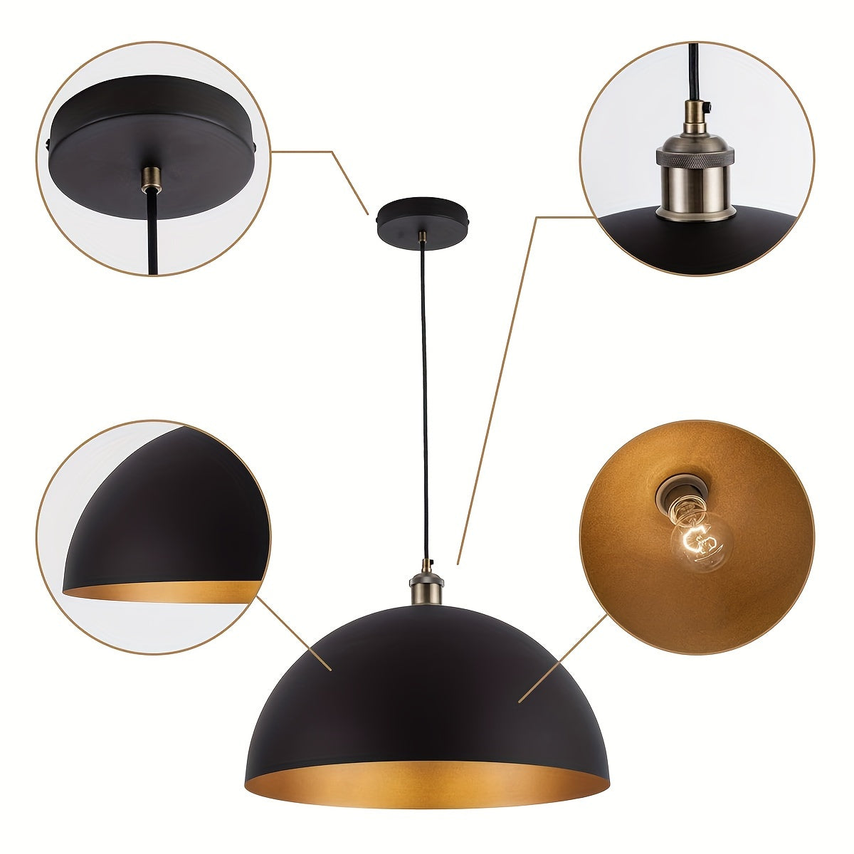 Vintage Dome Pendant | Black and Gold Iron Shade